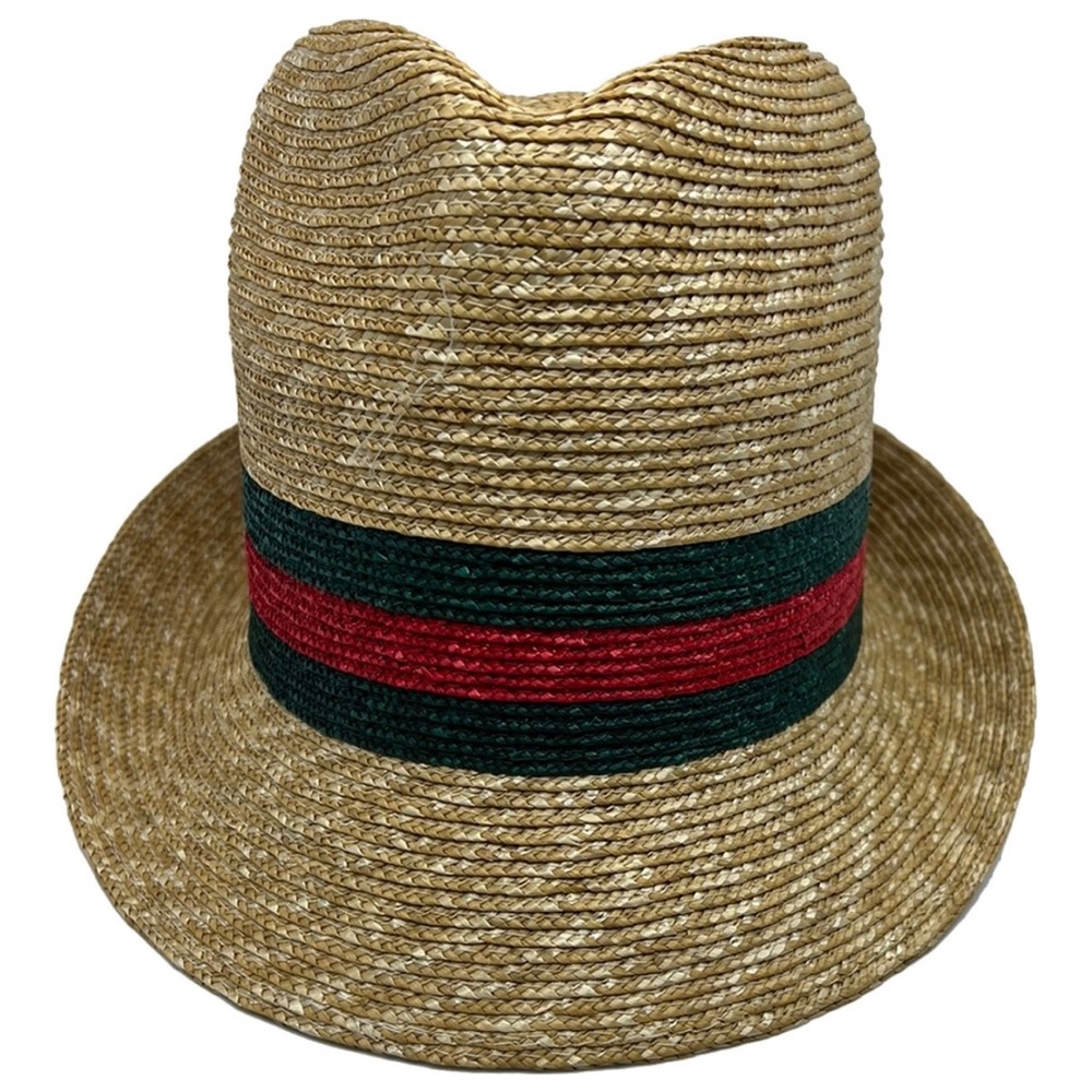 Gucci Tan Straw Hat with Red and Green Band